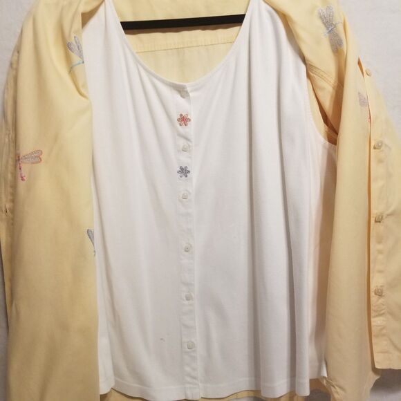 Vtg White Stag 22/24W Shirt Peach Cotton Embroidered Dragonfly Built In Tank Top - Picture 5 of 11